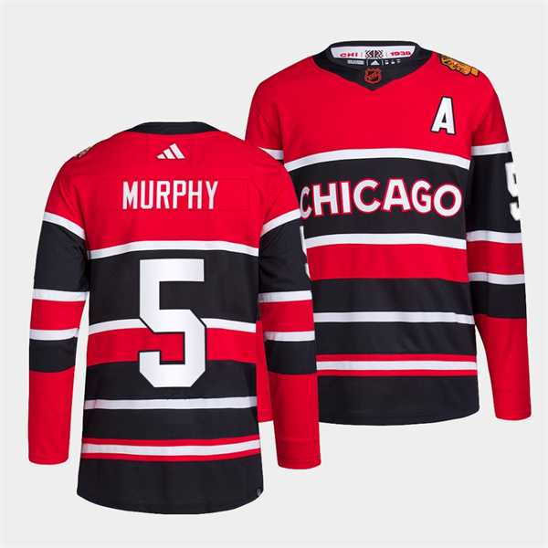 Mens Chicago Blackhawks #5 Connor Murphy Red Black 2022 Reverse Retro Stitched Jersey Dzhi->chicago blackhawks->NHL Jersey